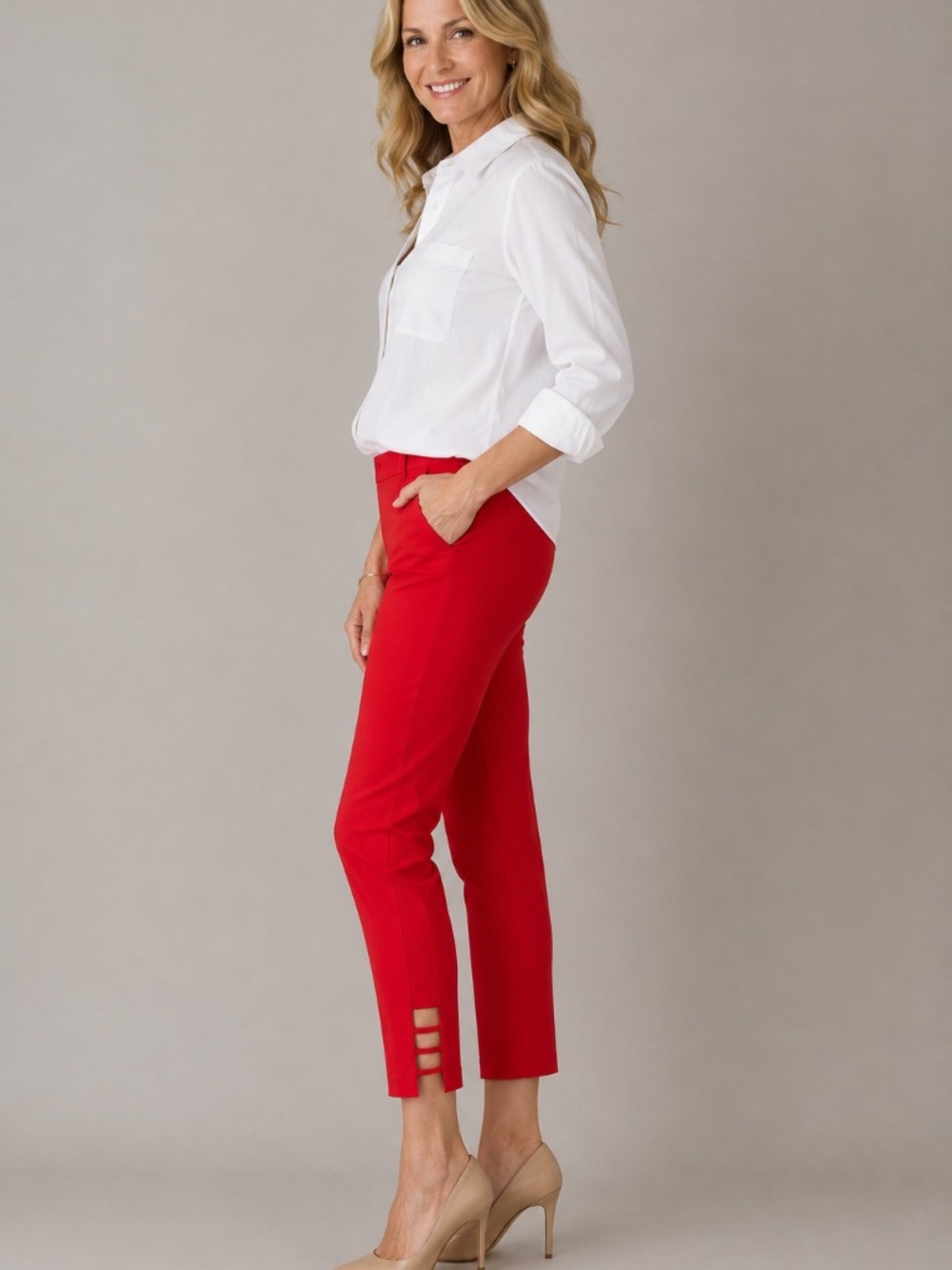 Crimson Red Insight Crop Pants with Ladder Cutout Hems - Size 4